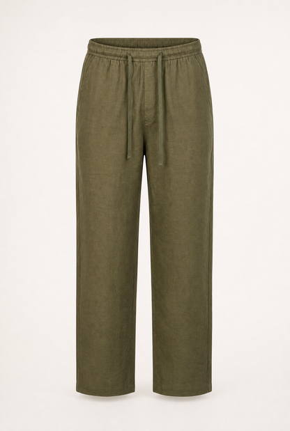 Pure Linen Trousers – Mediterranean Olive