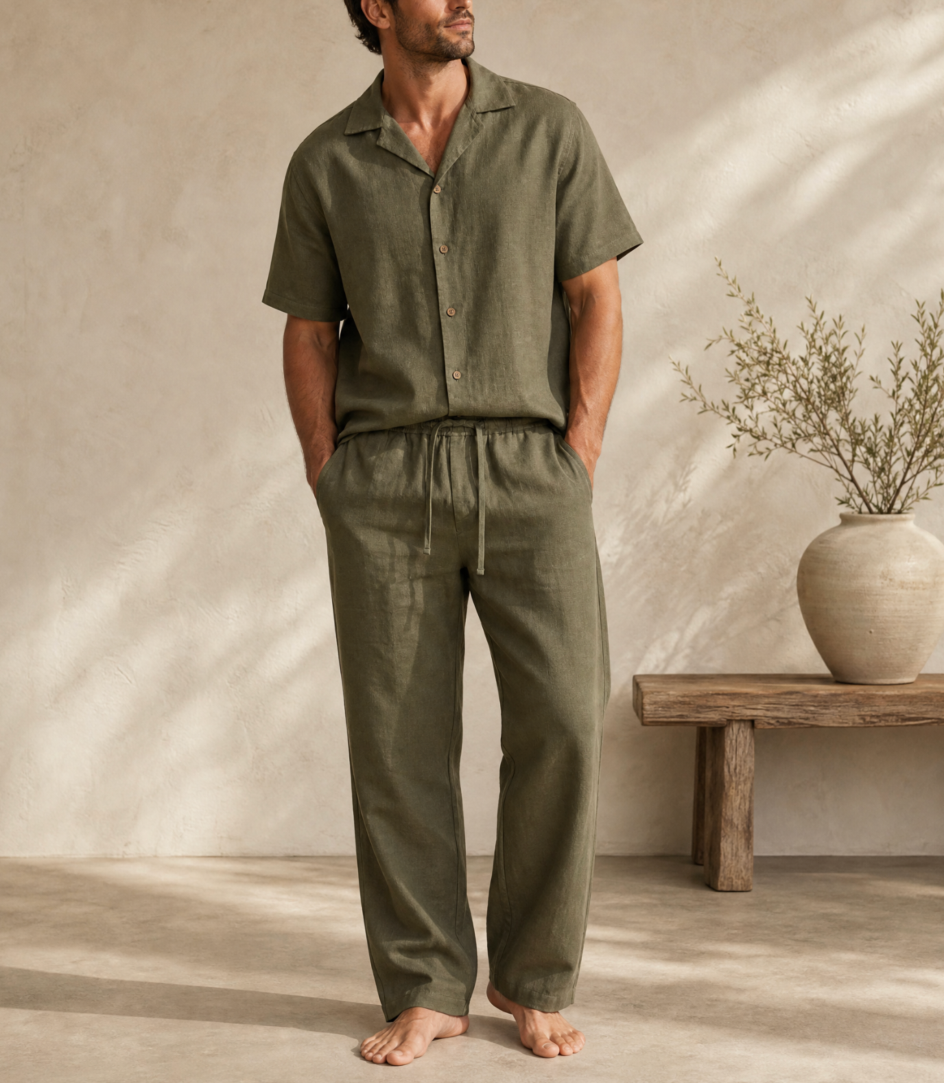 Pure Linen Shirt - Olive